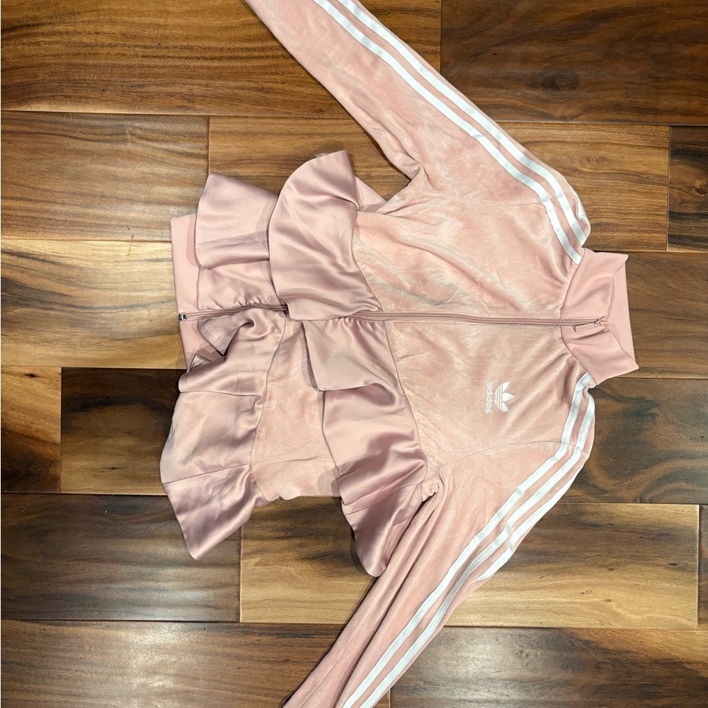 Adidas Originals women’s velour pink ruffle track top jacket